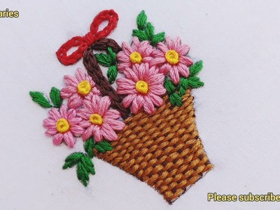 Easy Flower Basket Embroidery For Beginners #easyhandembroidery