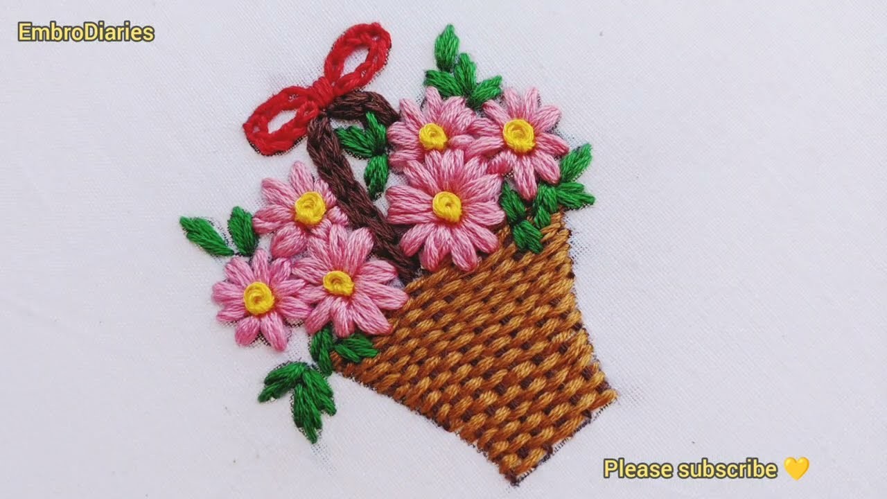 Easy Flower Basket Embroidery For Beginners #easyhandembroidery