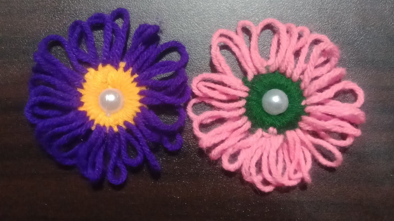 Easy Woolen Flower???? Making Ideas With finger -Hand Embroidery Flower