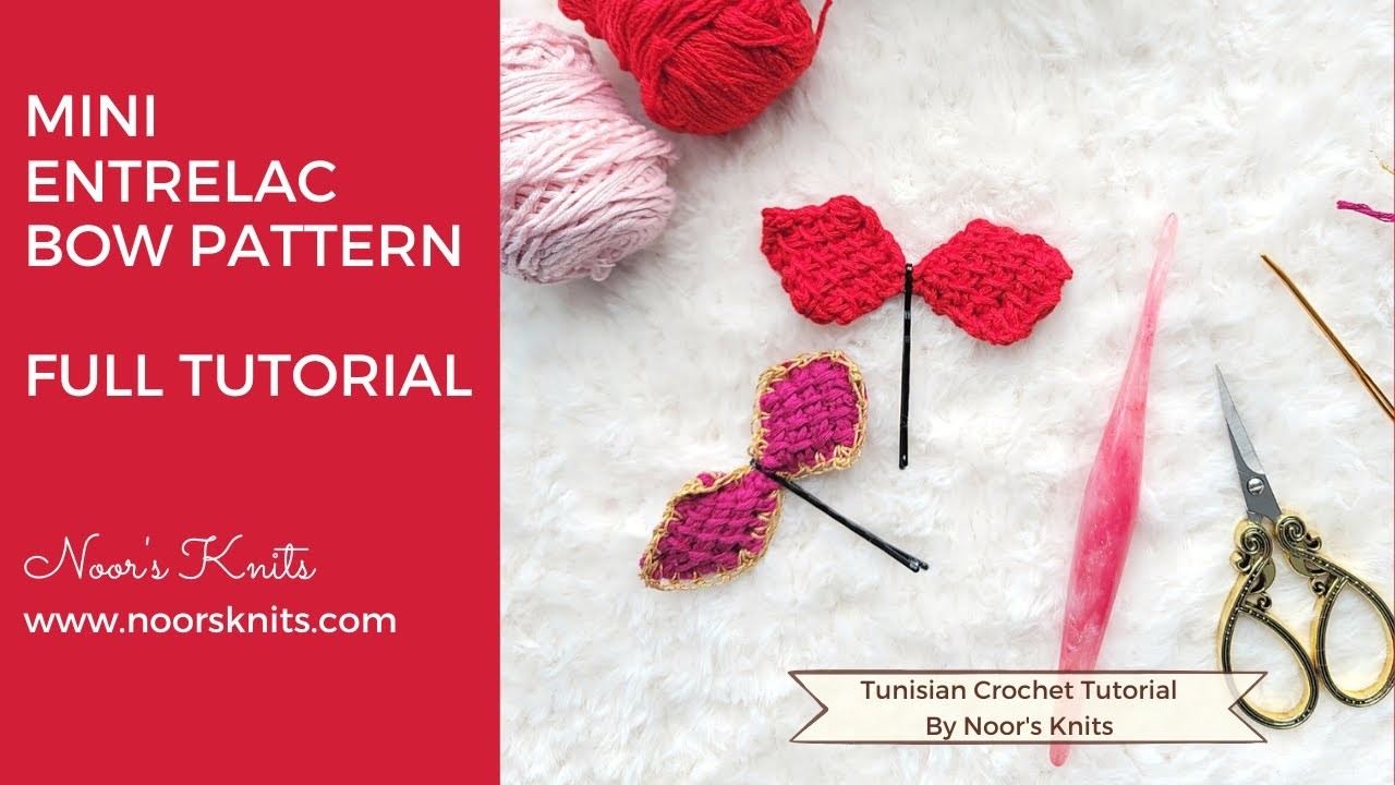 Mini Entrelac Crochet Bow Tutorial, Cute crochet bow pattern, crochet bow hair clip pattern