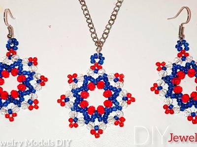 Beaded Flower Necklace and Earrings LL How To l DIY l Jewelry set making from beads.