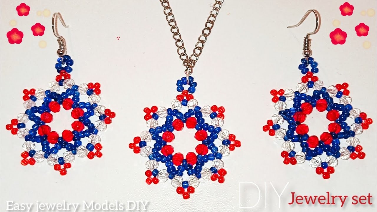 Beaded Flower Necklace and Earrings LL How To l DIY l Jewelry set making from beads.