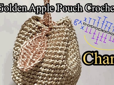 Crochet Golden Apple Pouch, Easy Crochet, Free pattern