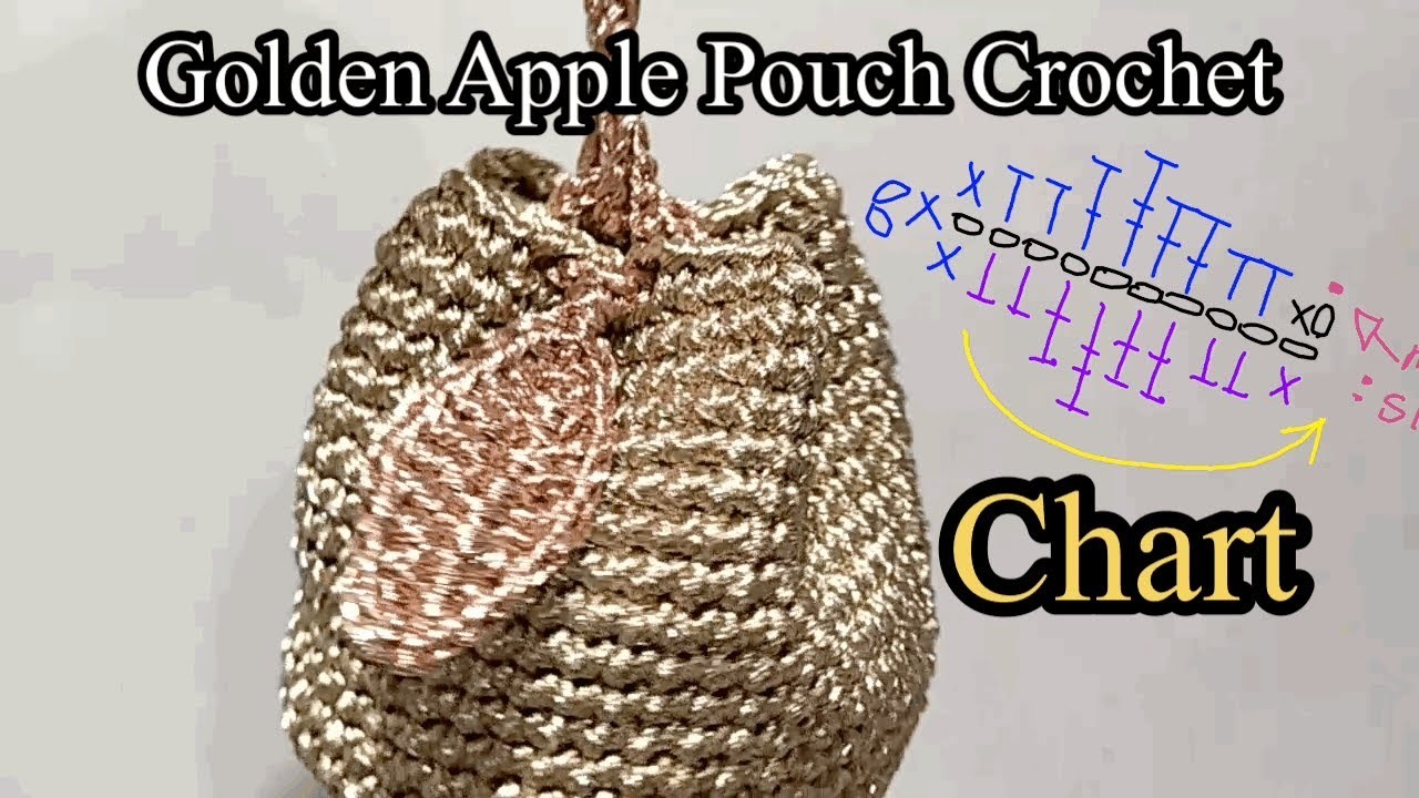 Crochet Golden Apple Pouch, Easy Crochet, Free pattern