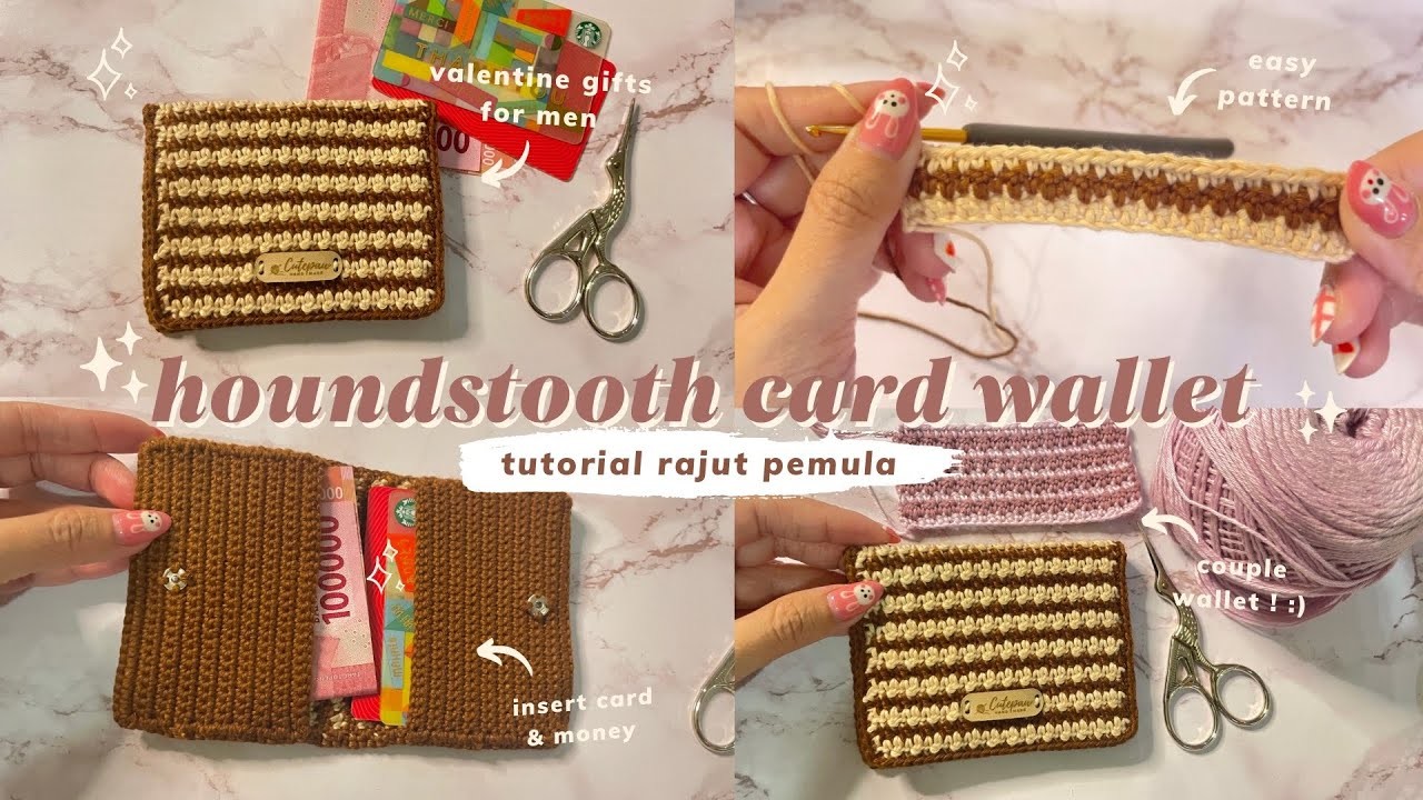 Crochet Valentine Day GIFTS FOR MEN | Houndstooth Card Wallet - Dompet Rajut Simple Tutorial Pemula