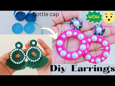 Earrings Making with Waste Bottle caps. Reuse Plastic Bottle cap, #diyearrings #bottlecapearrings