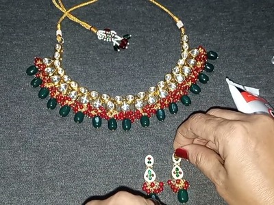 Easy to make Partywear kundan necklace with earrings|  bridal necklace #kundanjewellery