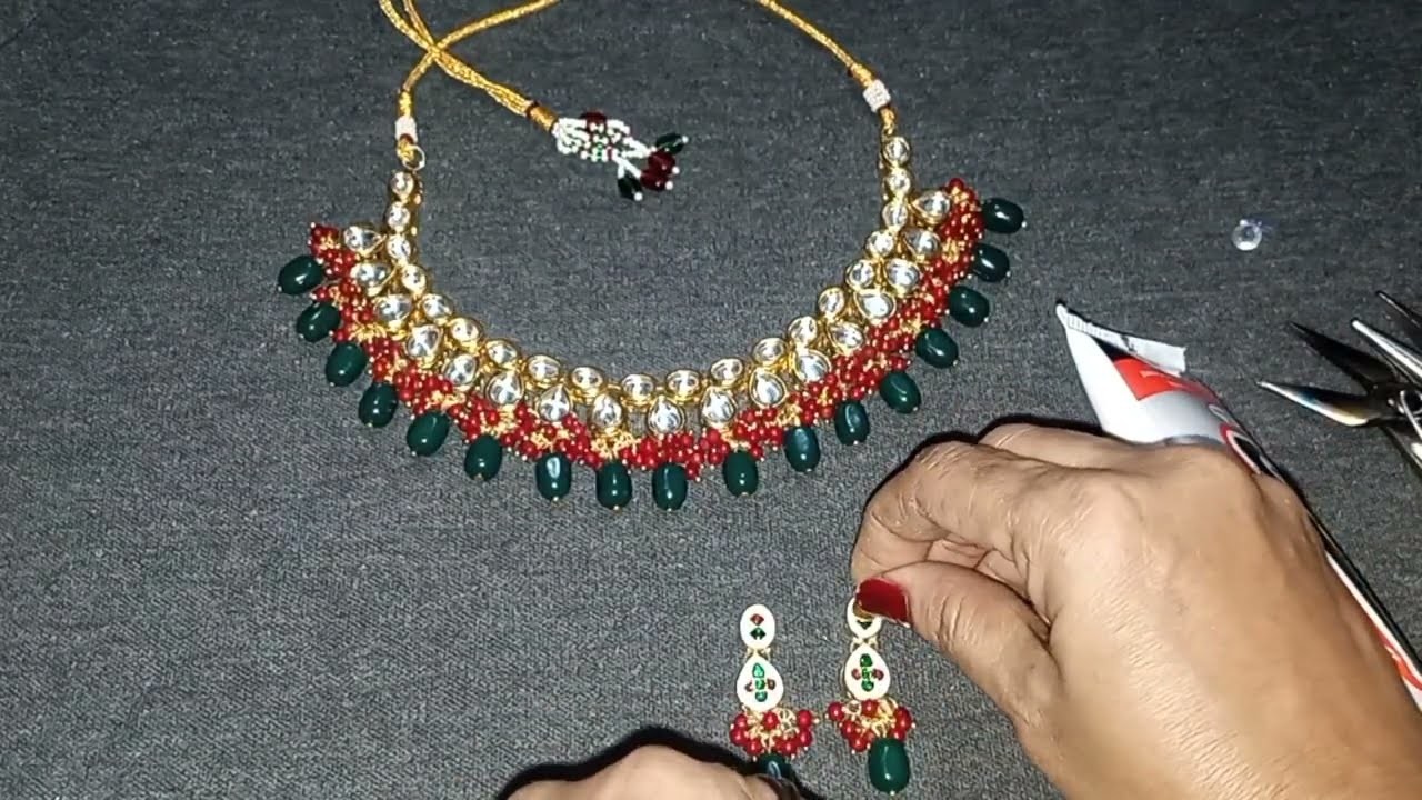 Easy to make Partywear kundan necklace with earrings|  bridal necklace #kundanjewellery