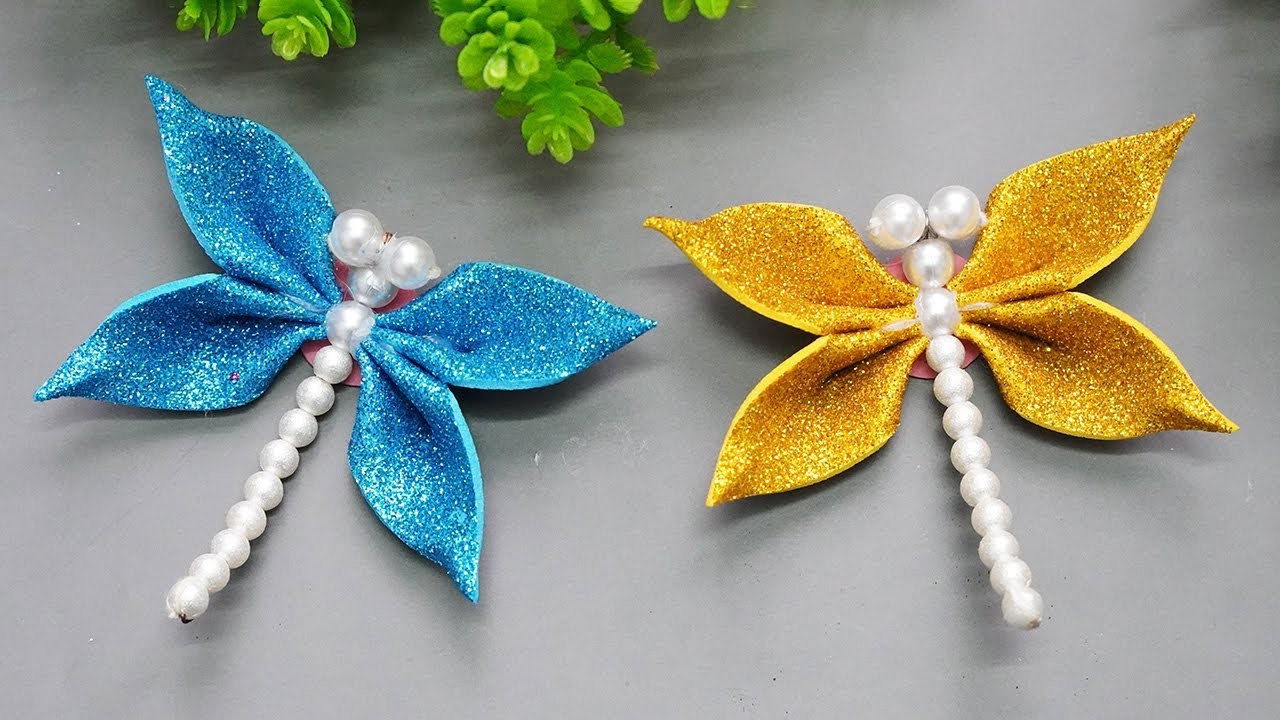 How to Make a Dragonfly with Glitter Foam Sheets | DIY Foamiran Butterfly Handmade Craft