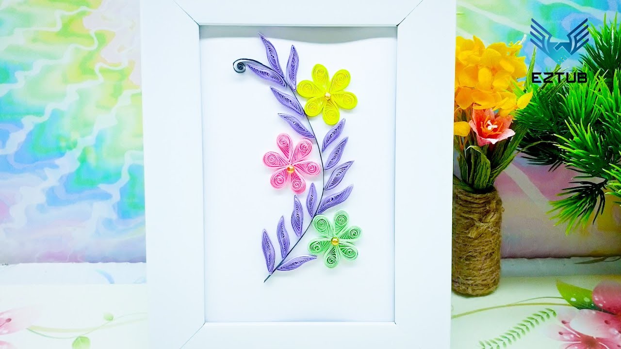 Unconventional Beauty: Quilling Card with Purple Starfish Flowers and Branches that Buckle in Style