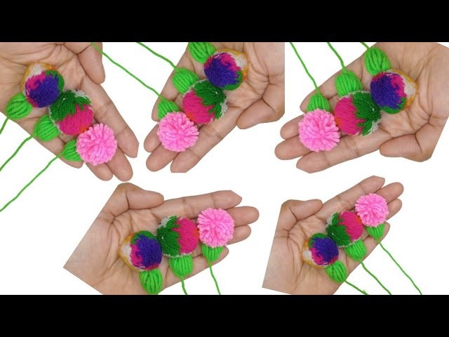 Amazing Pom Pom Flower craft Idea with Fingers - Easy Woolen Flower Making - Hand Embroidery Trick