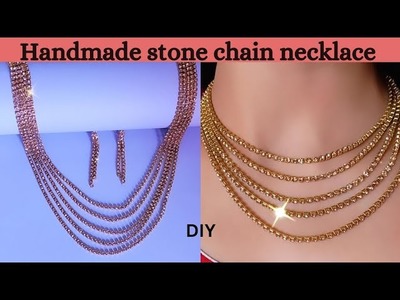 DIY Handmade Rhinestone chain necklace| Rhineston chain necklace making ideas| stone chain jwellery
