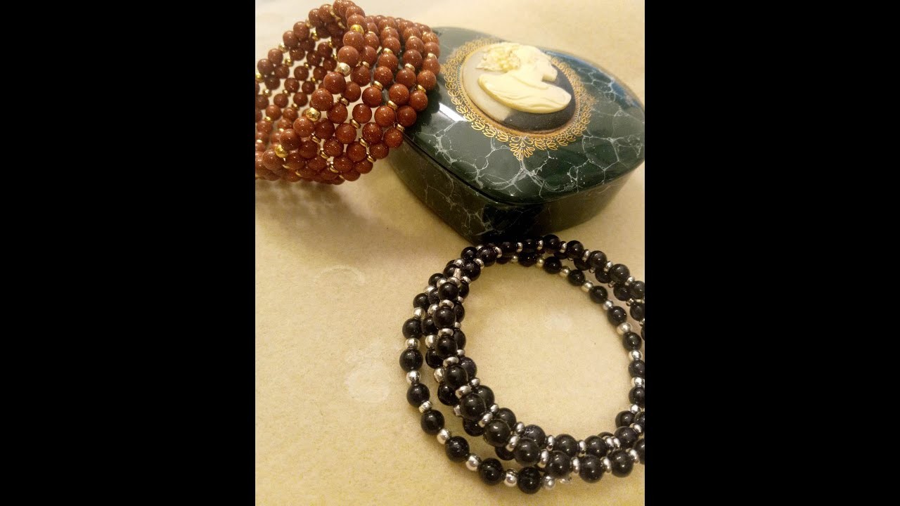 Memory Wire Bracelets with Goldstone from Beebeecraft #Beebeecraft #jewelrymaking