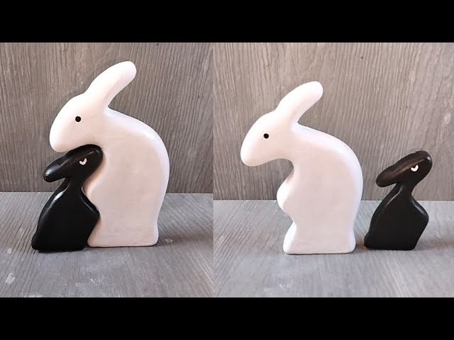 Rabbit showpiece making at home || black and white rabbit showpiece || gift item showpiece making ||