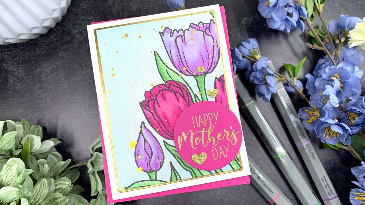 Spectrum Noir Tri-Blend Brush Marker Coloring | SSS Mother's Day Tulips Take 3