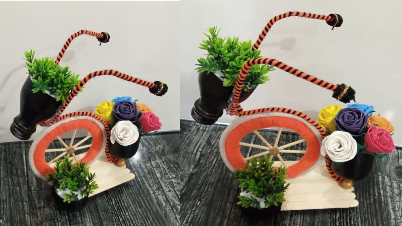 Woolen cycle flower vase || cycle flower vase|| decorative piece||home decor @ujalacraftideas