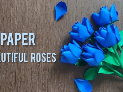Beautiful paper blue Roses making | How to make a Rose flower with paper? #1 | Home decor