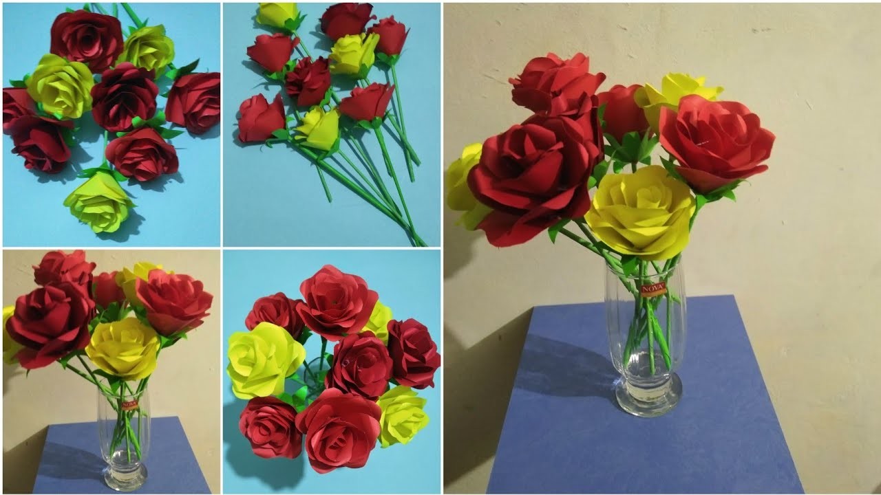 Beautiful paper flowers bouquets???? ||Simple paper flower making step by step ||