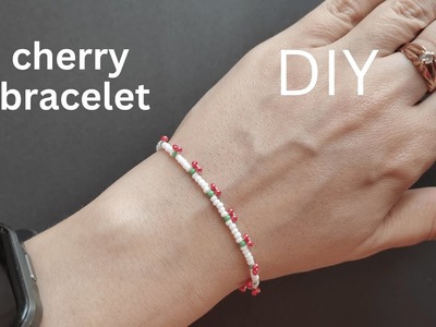 Cherry chain bracelet, beaded chain bracelet for summer tutorial, beading diy, easy make