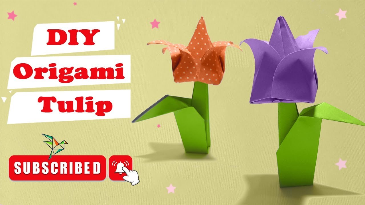 DIY Origami Tulip Tutorial - Easy Way to Make a Tulip Flower and Its Leaf with Fun Origami