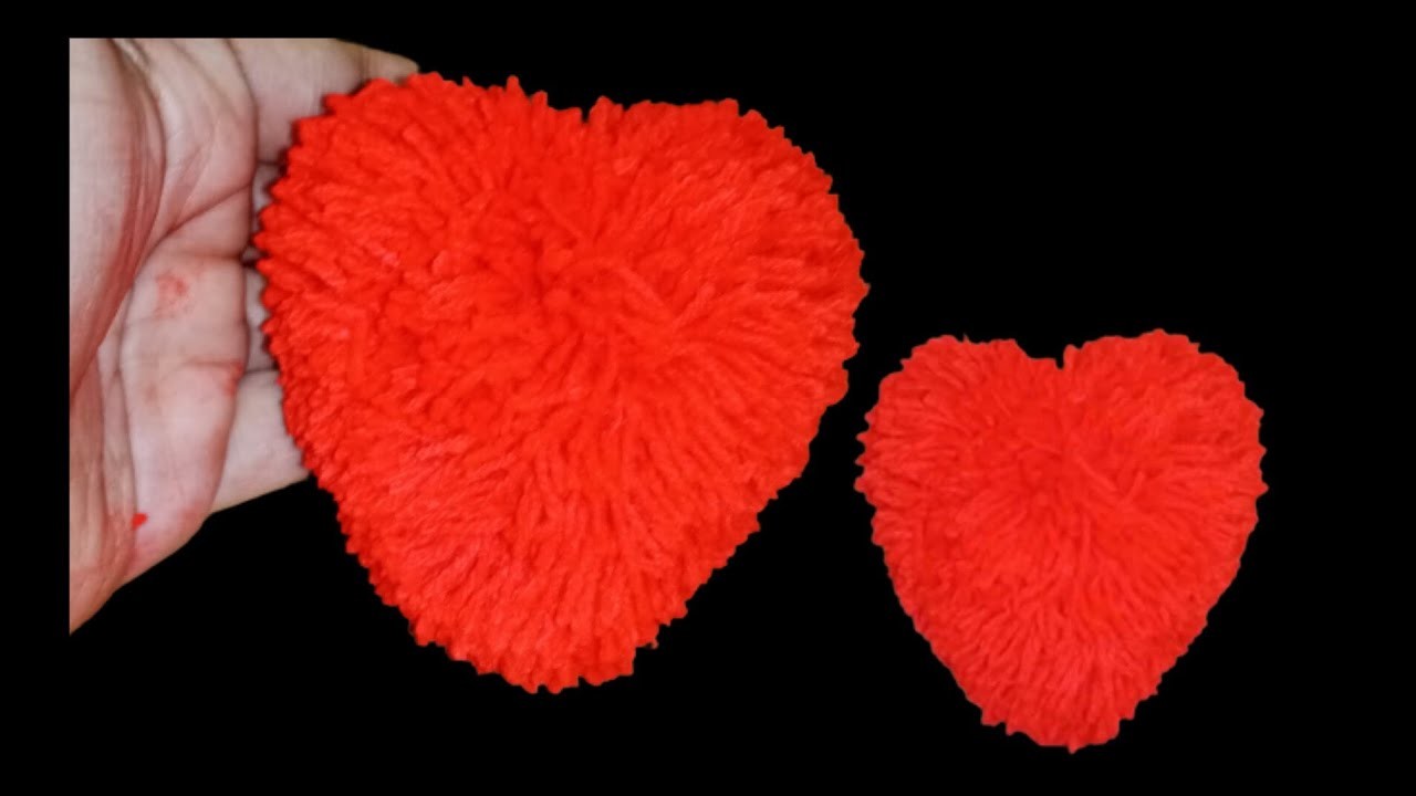 Easy Pom Pom Heart Making ldea with Fingers - Amazing Valentine's Day Craft -How to Make Yarn Heart