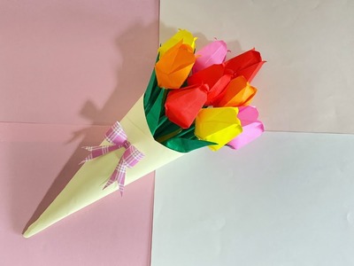 Easy way to make Paper Tulip Bouquet, handmade gift
