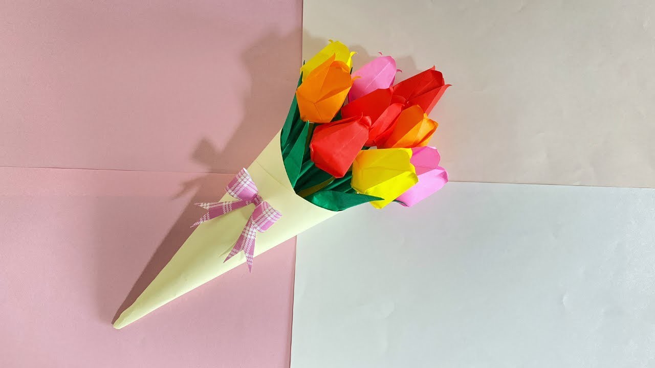 Easy way to make Paper Tulip Bouquet, handmade gift