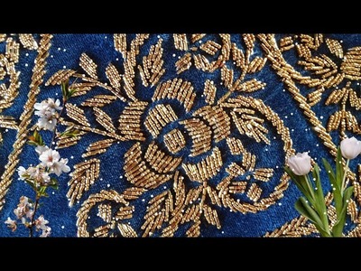 Hand embroidery flower design| beads flower making| beads art work|bead work