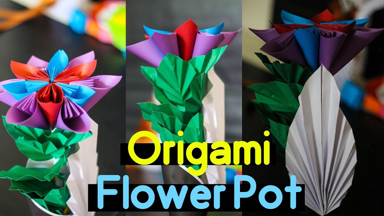 How to make a very beautiful vase with origami | How to make a paper flower pot. origami flower pot