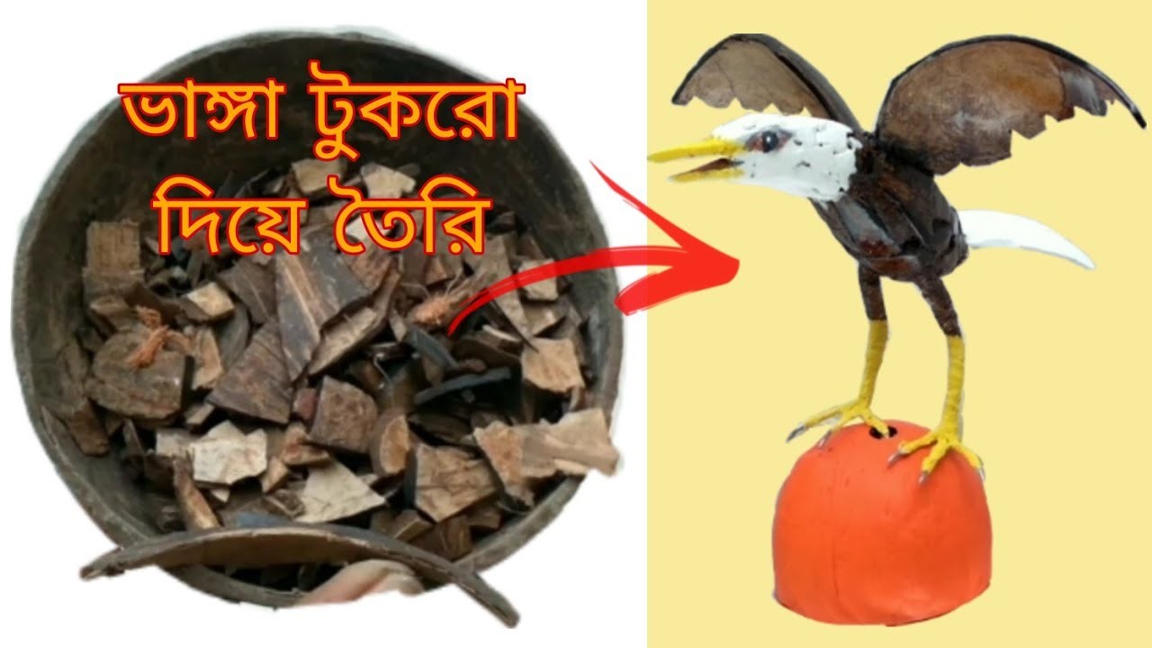 Idea Of Making Eagle Bird With Coconut Shell Pieces,. Bird Craft Idea,