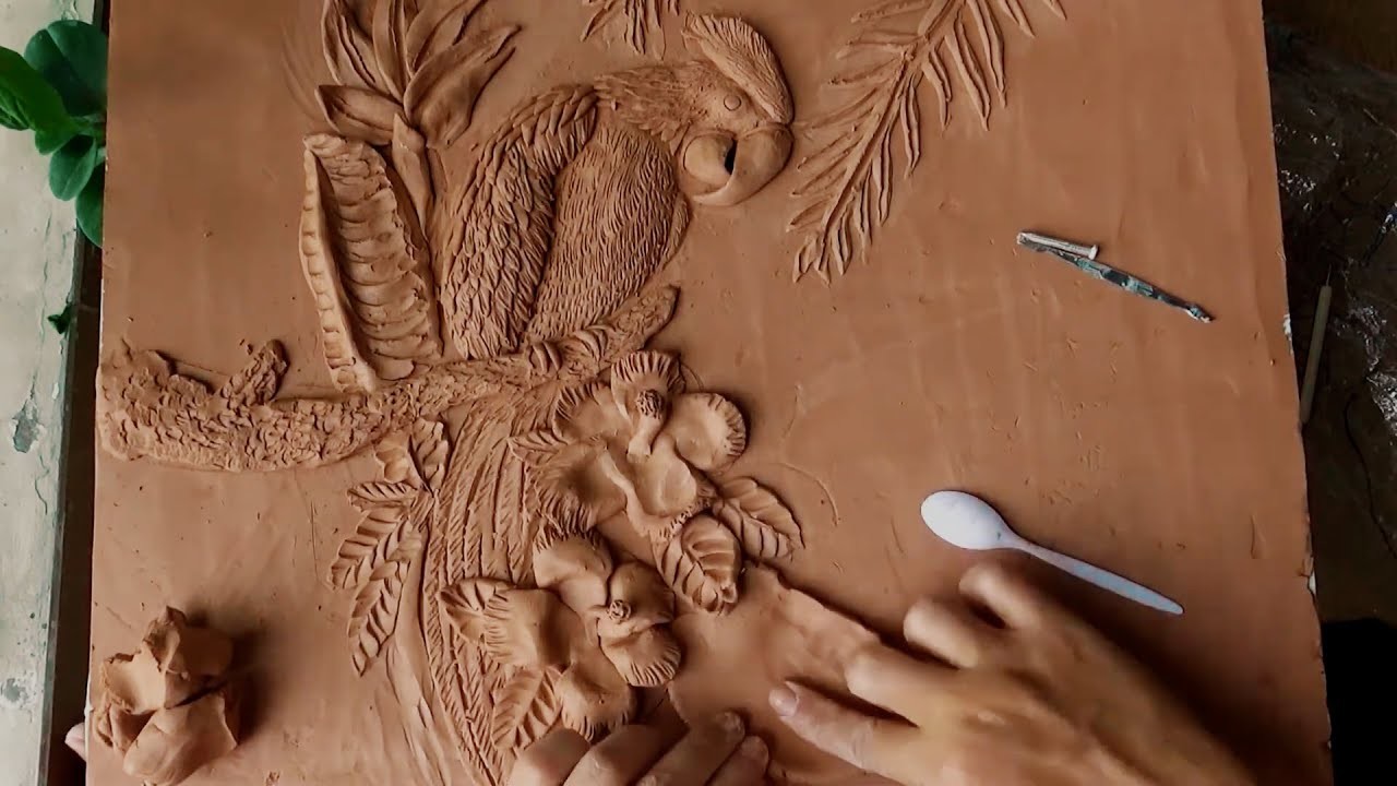 Making Art of Clay !!! Handmade Clay Frame of A Lovely Parrot