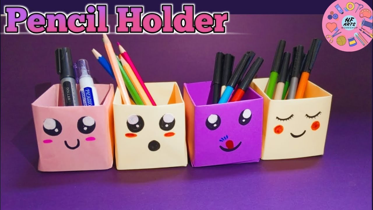 Pencil holder with paper | pencil holder without glue | How to make origami pencil holder