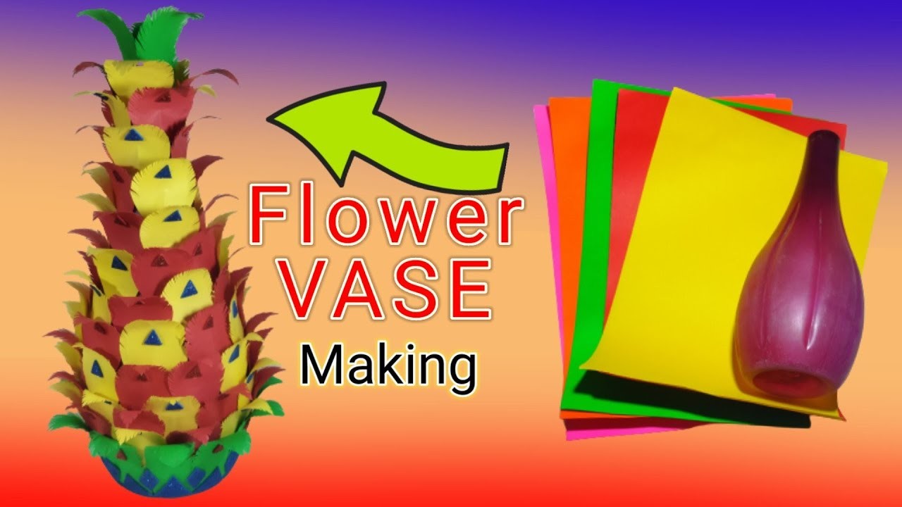 Plastic bottle & paper flower vase making.flower vase craft with plastic bottle and paper