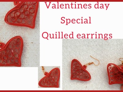 Quilled heart shaped earrings for Valentine’s Day.DIY