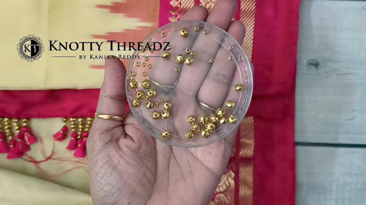 Temple Design Saree Kuchu Using Gold Beads - Kuchu Using Normal Needle #sareekuchu #sareetassels
