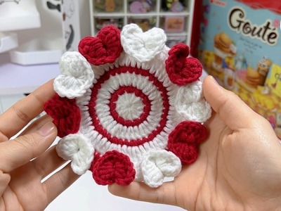 Crochet Heart-Go-Round Coaster for Valentine's Day | Crochet Heart Stitch Tutorial | Blanket Pattern