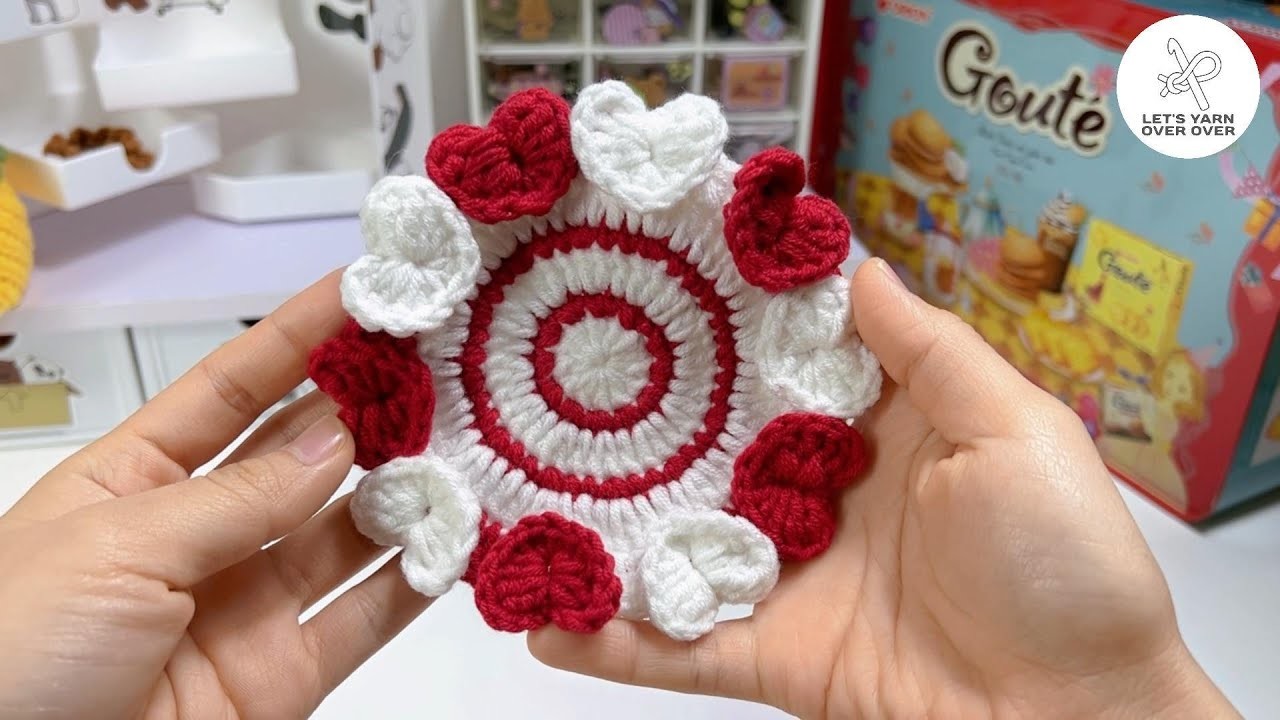 Crochet Heart-Go-Round Coaster for Valentine's Day | Crochet Heart Stitch Tutorial | Blanket Pattern