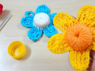 Crochet Keychain Flower???? | Left handed crochet _ Crochet with plastic bottle caps #crochet #knit