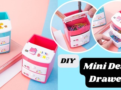 DIY Mini Desk Drawer. easy paper crafts. diy kawaii desk organiser. School supplies