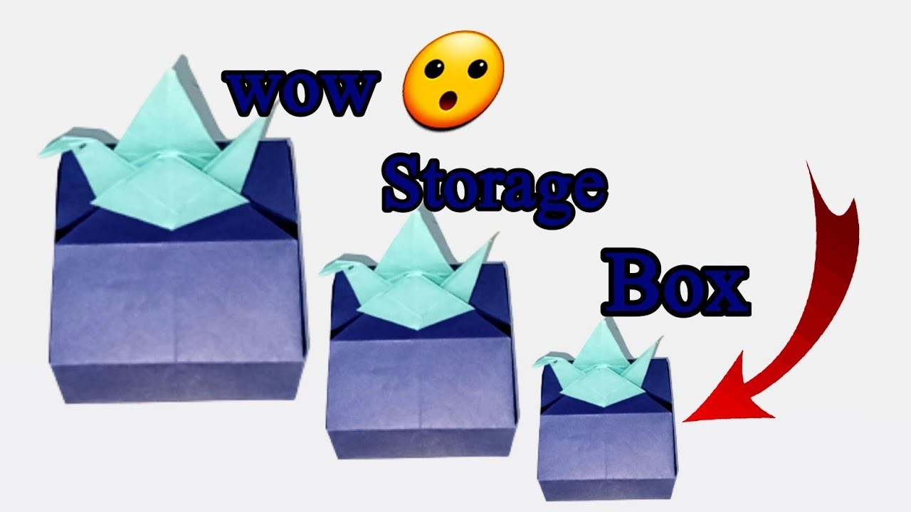 Diy paper storage box mini origami with crane. paper craft