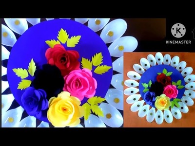 DIY WALL HANGING. HOW TO MAKE A PAPER FLOWER.PLASTIC SPOON CRAFT IDEAS