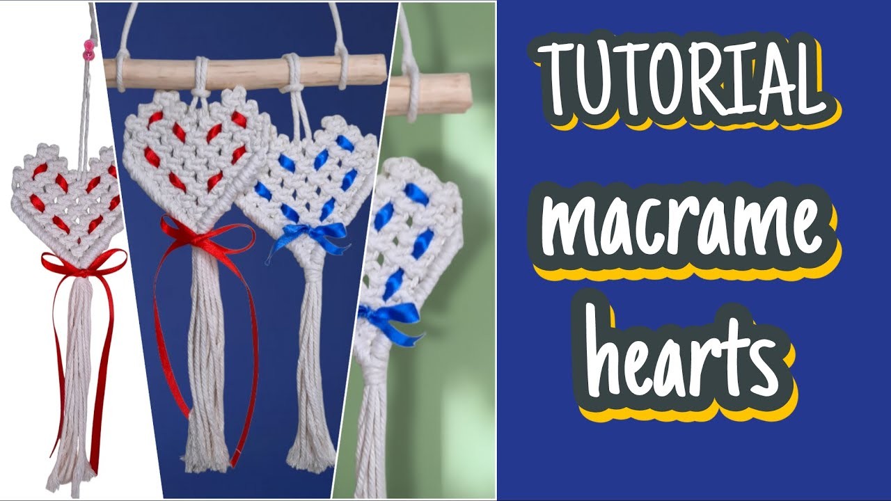 Easy macrame heart. Tutorial macrame hanging wall hearts for Valentine's Day.