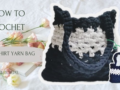 How to crochet t-shirt yarn mesh handbag tutorial. 