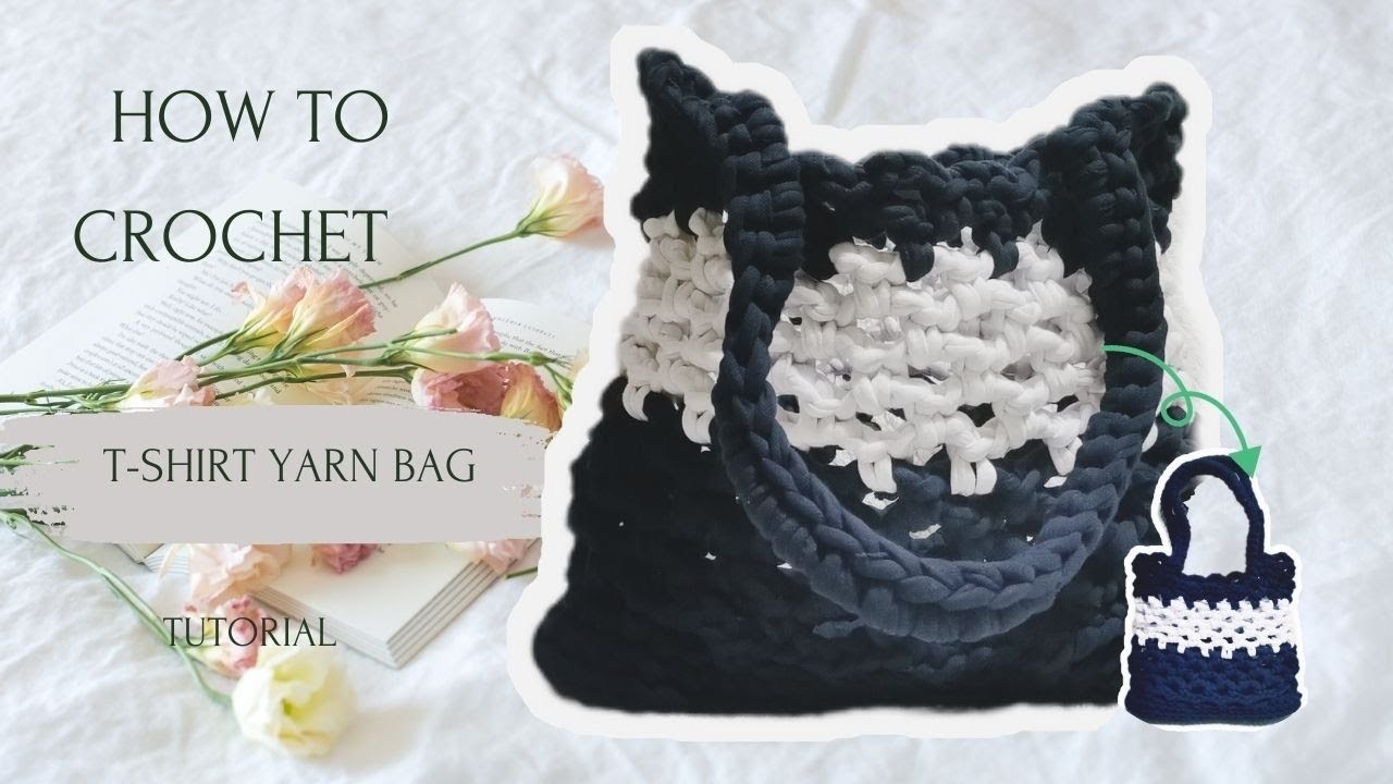 How to crochet t-shirt yarn mesh handbag tutorial. 