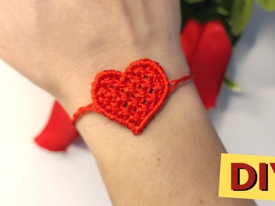 How to make an easy macrame heart bracelet with square knots: diy macrame heart tutorial