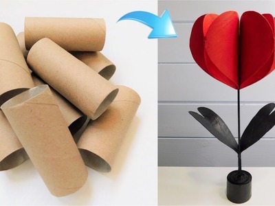 Super Easy Heart Flower DIY. Toilet Paper Roll Crafts. Paper Art Ideas