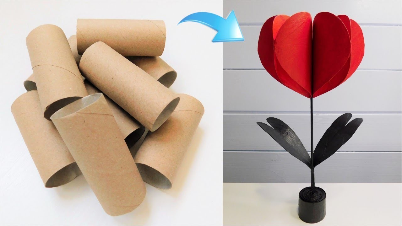 Super Easy Heart Flower DIY. Toilet Paper Roll Crafts. Paper Art Ideas