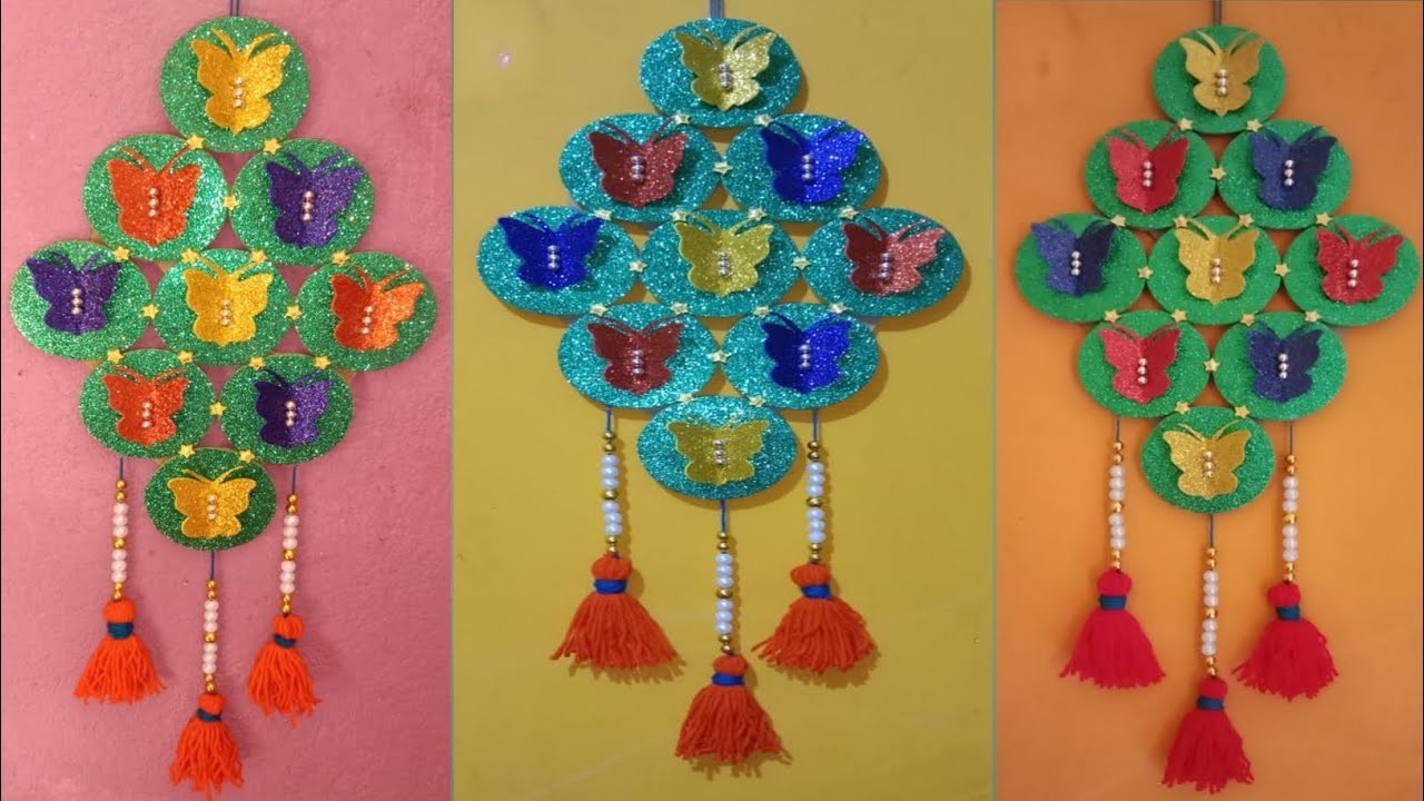 Easy& Beautiful wall hanging craft.made from glitter paper & wool#waste material#viral video