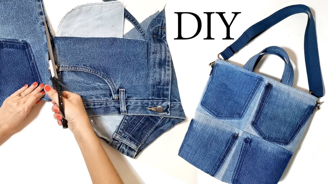 Easy to sew a tote bag from jeans  , sewing diy a denim tote bag tutorial , denim projects