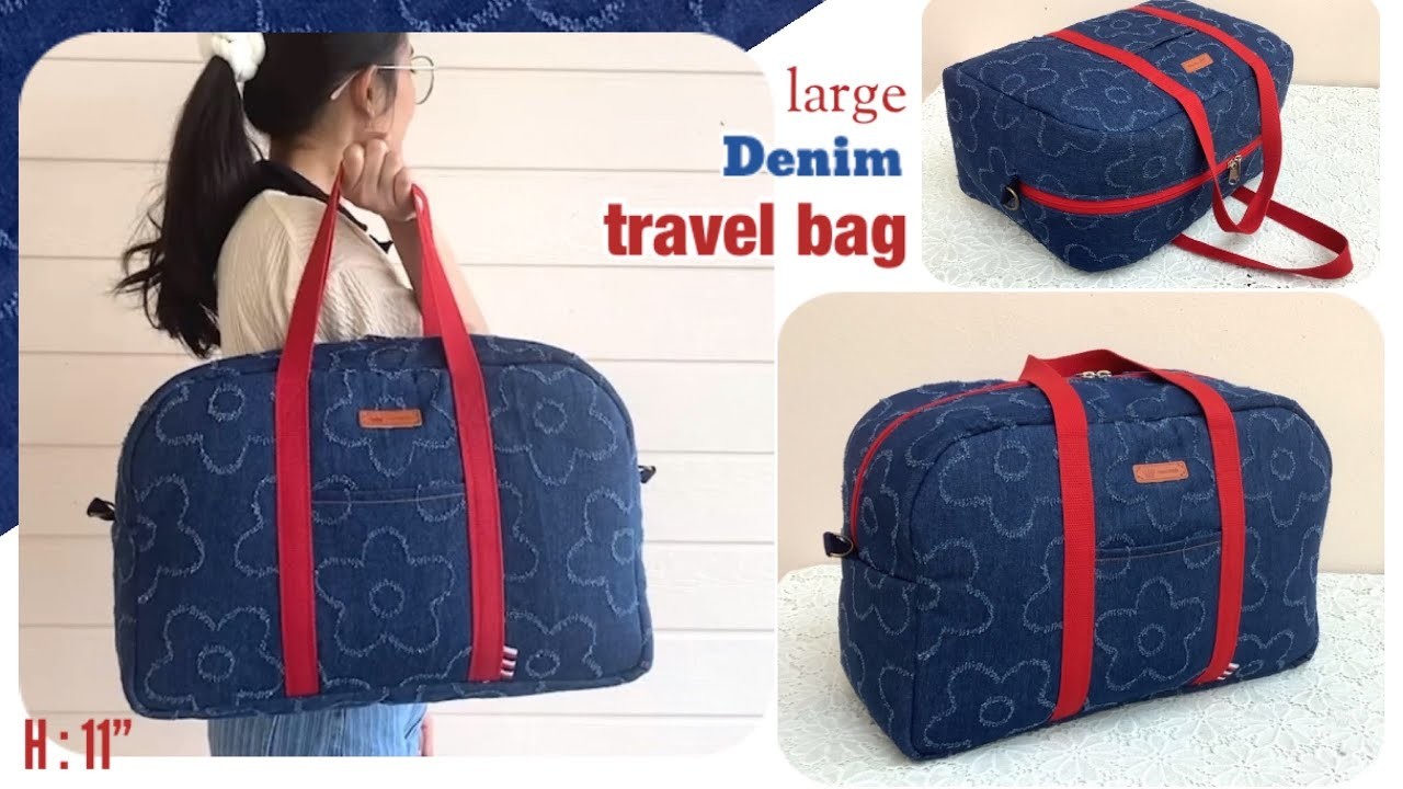 Sewing diy a large denim travel bag tutorial, how to sew a large denim travel bag patterns